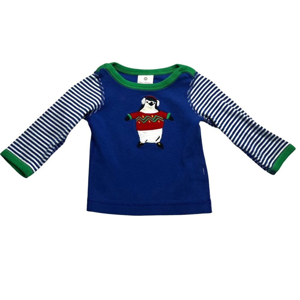 Hanna Andersson Penguin Applique Organic Cotton Long Sleeve Top Size 3-6 Months